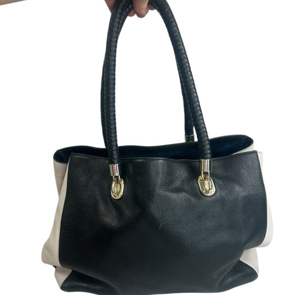 Cole Haan Pebbled Leather Color Block Braided Straps Tote  Shoulder Bag Purse - Picture 4 of 16